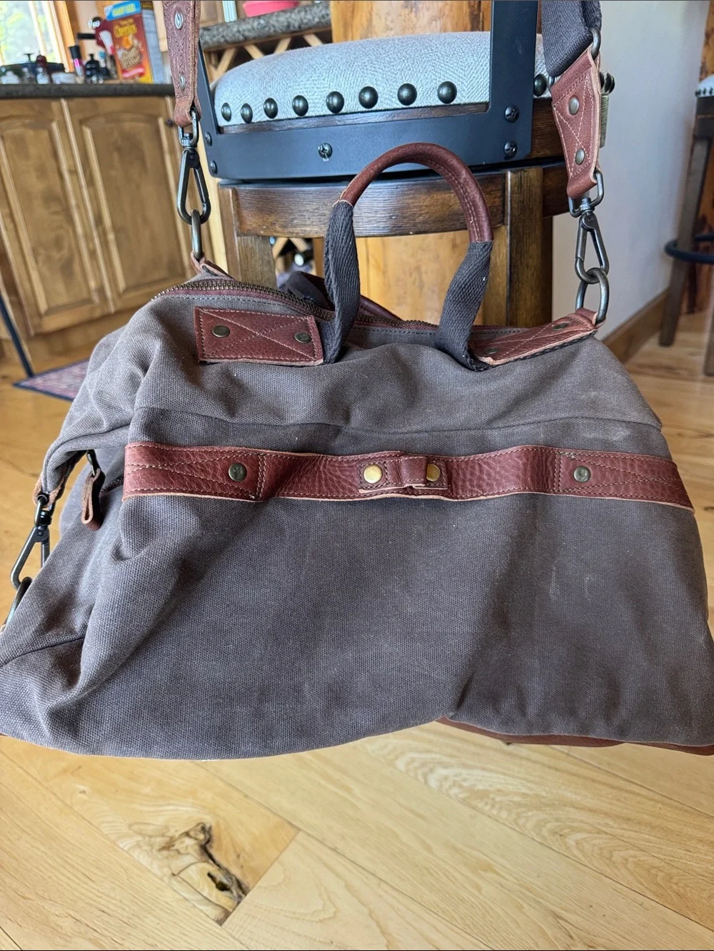 Will Leather Goods Brown Canvas with Chestnut Leather Trim Duffel